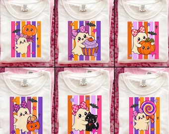 Halloween Girl Ghost Stripe Bundle PNG, Trick or Treat Candy Pumpkin Bat Sublimation Shirt Design, Digital Download
