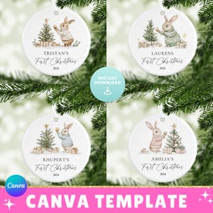 Baby&#39;s First Christmas Ornament Canva Template: Editable Family Decoration (PNG Digital Download)
