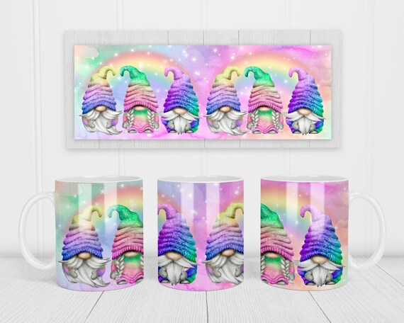 Rainbow Gnome Mug Press Template: 11oz & 15oz Coffee Mug Sublimation (Digital Download)
