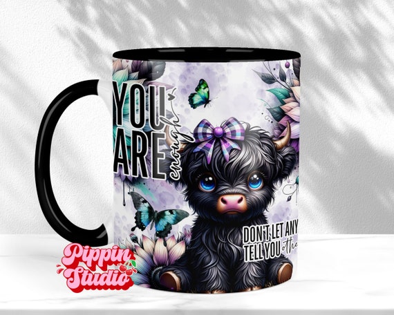 Floral Highland Cow Mug Wrap Template: Affirmation Sublimation Design (Digital Download)