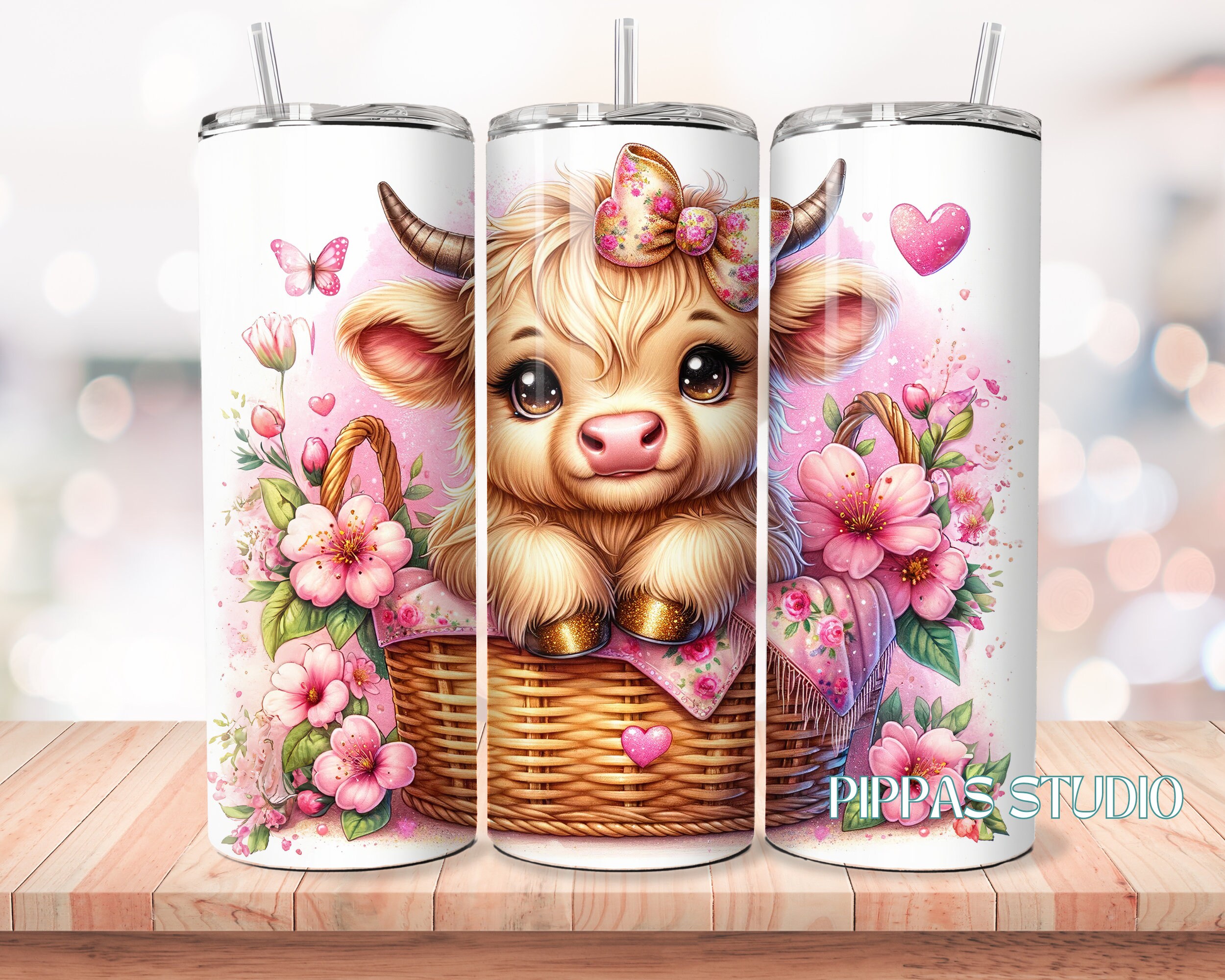 Pink Highland Cow 20oz Tumbler Wrap Bundle (PNG) - Etsy