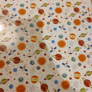 Motif espace style dessin animé - Décalcomanie pour toboggan aquatique en céramique ou en verre. Fusée, Vaisseau spatial, Astronaute, Planètes Système solaire, Exploration, Cosmonaute