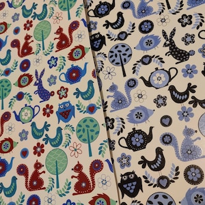 Décalcomanie pour toboggan en céramique ou en verre - Créatures des bois Dessin animé Lapin Simple Hibou Écureuil Oiseau Arbre Bleu Multicolore Patchwork Jolie théière