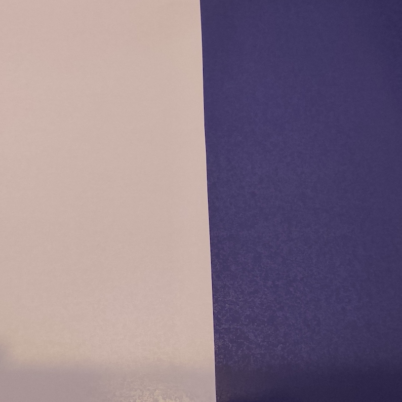 May include: A close-up of a vertical split background. The left side is a light pink color and the right side is a dark purple color.