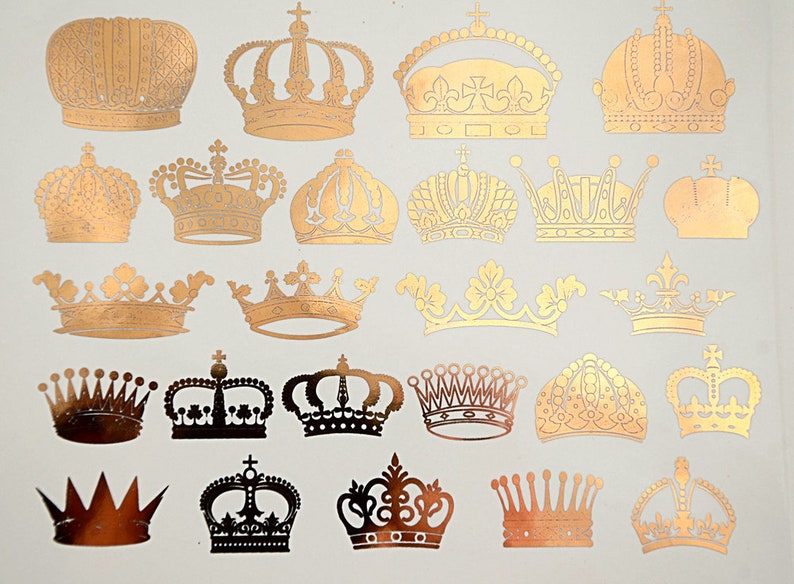 Waterslide Decal, Assorted Crowns, Real 22 Carat Gold, Platinum, Mirror ...