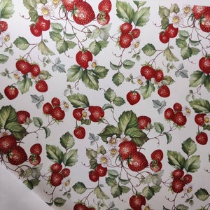Ceramic or Glass Waterslide Decal, Strawberries and Flowers Design. Simple Garden Summer Fresh Fruit Wimbledon. Red White Green Leaves Seeds