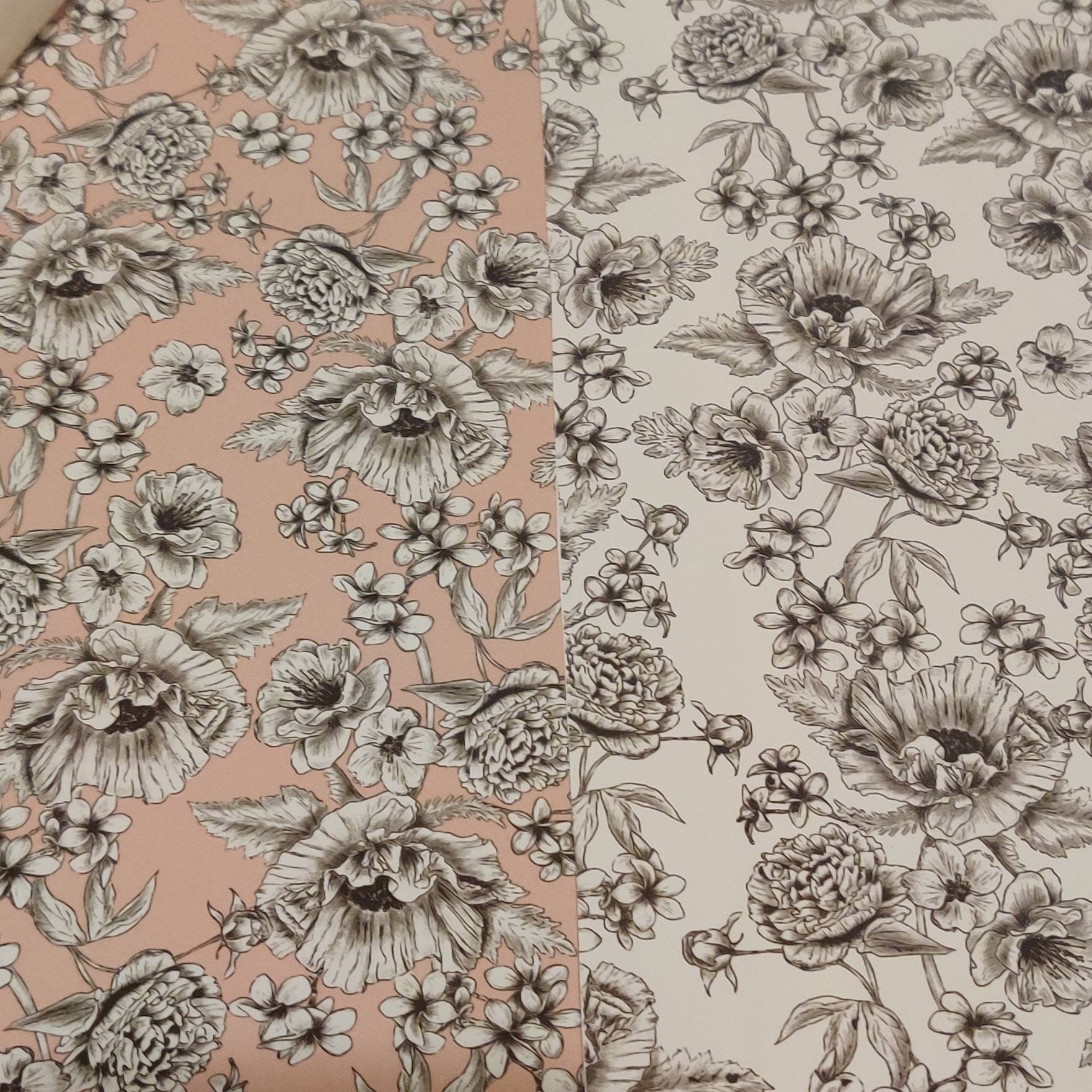 Ceramic or Glass Waterslide Decal - Black Line Poppy Pattern. Clear or Pink Background. Flower Floral Fine Drawing Pencil Subtle November