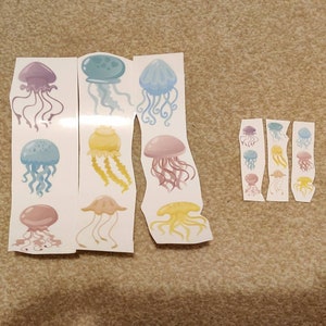 Ceramic or Glass Waterslide Decal - cartoon Style Jellyfish, Coaster or Jewellery Sized, Adorable Cute Sea Creature, Bright Colours Tentacle