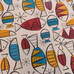 Ceramic or Glass Waterslide Decal - Funky Fish Pattern. Modern Abstract Cute Cartoon Style. Bright Colours. Quirky. Salmon Trout Carp Bass
