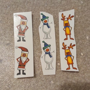 Ceramic or Glass Waterslide Decal - Cartoon Style Santa, Reindeer and Snowman. Christmas Cheer, Hat, Bow Tie, Beard, Holidays, Winter, Yule