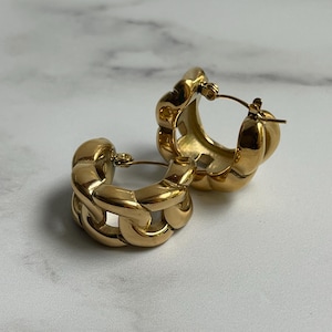 Statement Earrings 18k Gold Plated Hoops with Elegant Geometric Twist