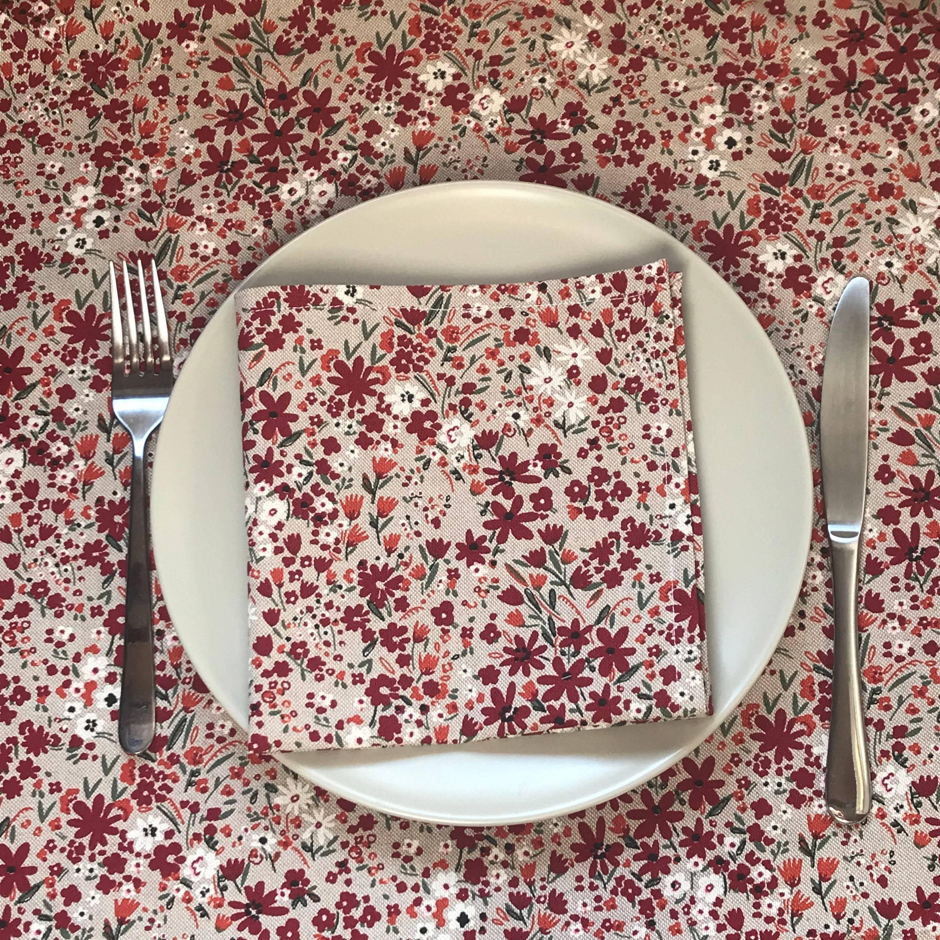 Serviettes de Table Lavables Collection Printemps Fleurs Rouges