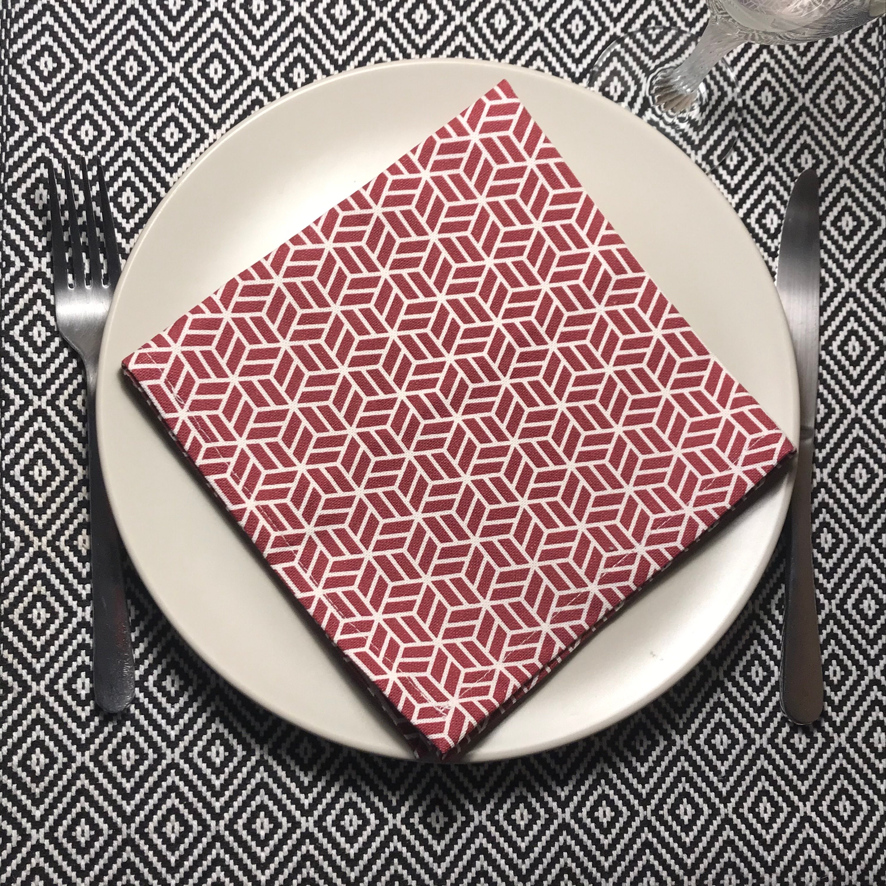 Serviette de Table Lavable Géométrique Rouge