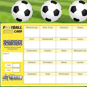 FOOTBALL SCRATCH CARDS 20,30,40,80 Team Fundraising Scratch Panel Charity Event A5 20