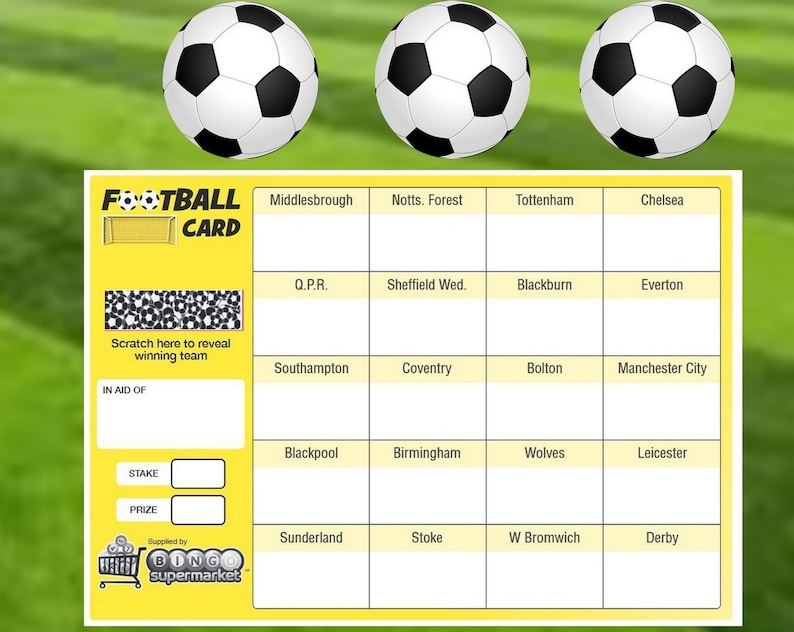 FOOTBALL SCRATCH CARDS 20,30,40,80 Team Fundraising Scratch Panel Charity Event A5 20