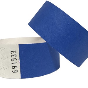 Event Wristbands for Festivals Garden Parties For Security Sequential Numbered Tyvek 3/4 inch 19mm with Self Adhesive Peel and Seal ww strip Blue