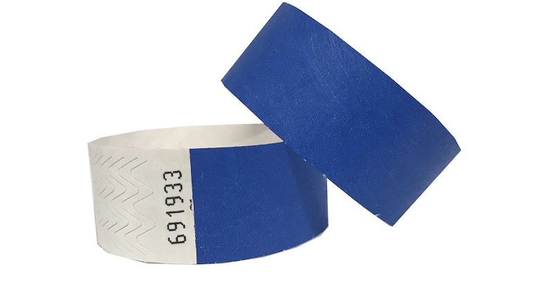 Event Wristbands for Festivals Garden Parties For Security Sequential Numbered Tyvek 3/4 inch 19mm with Self Adhesive Peel and Seal ww strip Blue