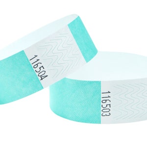 Event Wristbands for Festivals Garden Parties For Security Sequential Numbered Tyvek 3/4 inch 19mm with Self Adhesive Peel and Seal ww strip Aqua