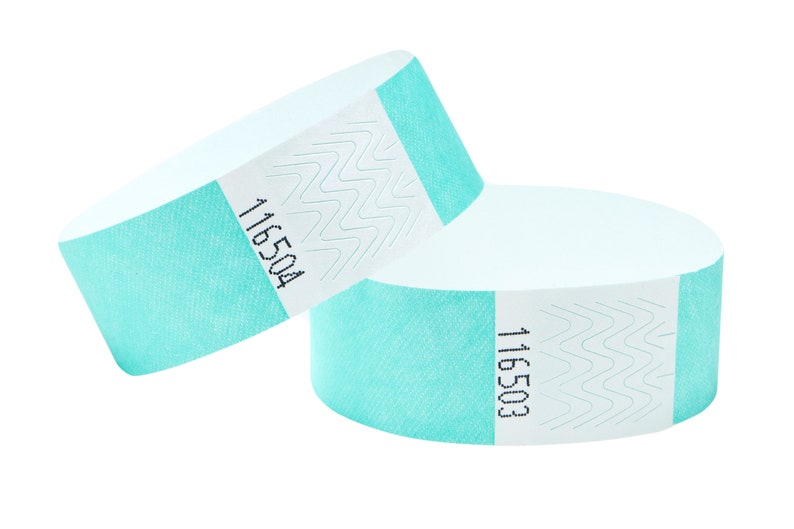 Evenementpolsbandjes voor festivals, tuinfeesten voor beveiliging Opeenvolgend genummerd Tyvek 3/4 inch 19 mm met zelfklevende peel en seal-ww-strip Aqua