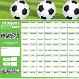 FOOTBALL SCRATCH CARDS 20,30,40,80 Team Fundraising Scratch Panel Charity Event A5 80