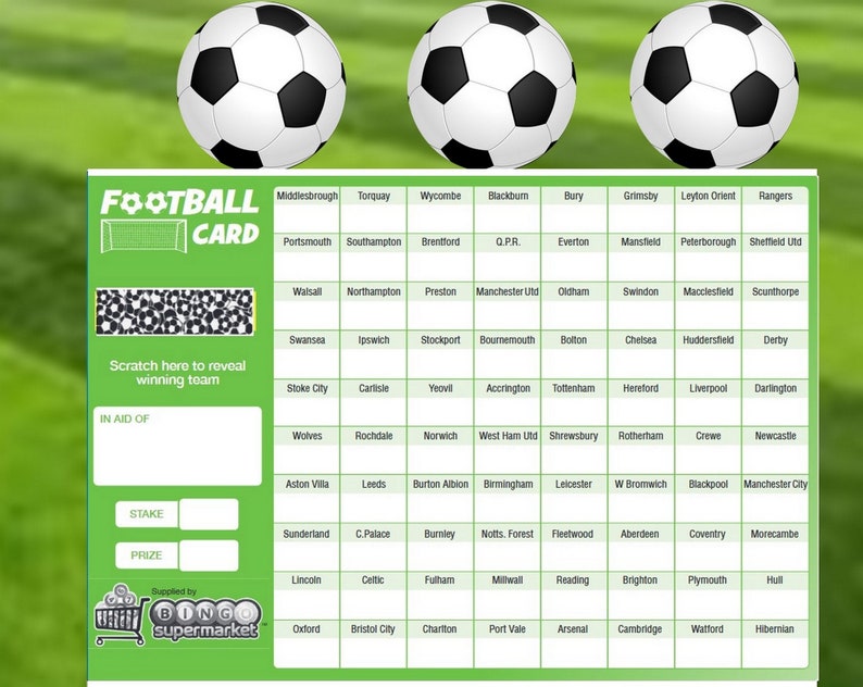 FOOTBALL SCRATCH CARDS 20,30,40,80 Team Fundraising Scratch Panel Charity Event A5 80