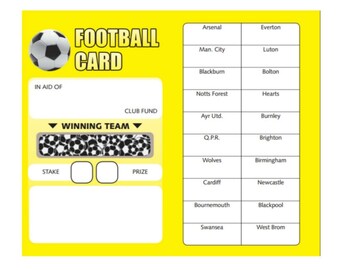 20 SQUARES FOOTBALL CARD MOTHER'S DAY  FUNDRAISING SCRATCH CARDS 