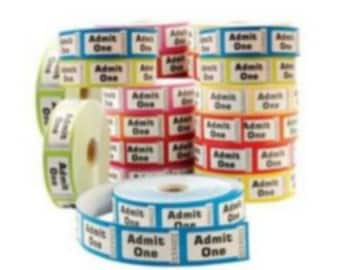 Admit One Roll Tickets Variety Of Colours Serial Numbered 1-1000 Printed