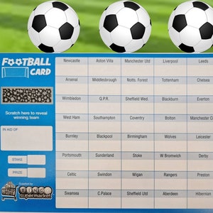 FOOTBALL SCRATCH CARDS 20,30,40,80 Team Fundraising Scratch Panel Charity Event A5 40