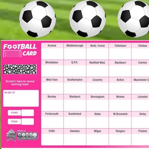 FOOTBALL SCRATCH CARDS 20,30,40,80 Team Fundraising Scratch Panel Charity Event A5 30