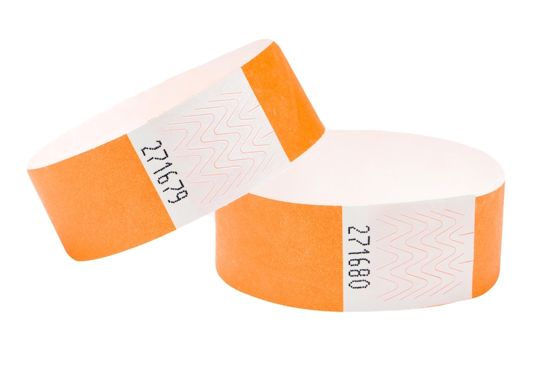 Event Wristbands for Festivals Garden Parties For Security Sequential Numbered Tyvek 3/4 inch 19mm with Self Adhesive Peel and Seal ww strip Orange