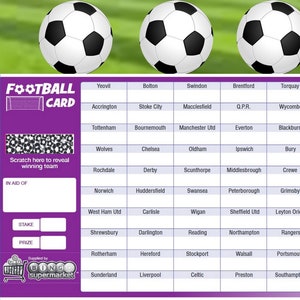 FOOTBALL SCRATCH CARDS 20,30,40,80 Team Fundraising Scratch Panel Charity Event A5 50