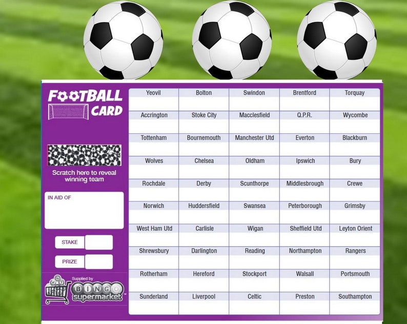 FOOTBALL SCRATCH CARDS 20,30,40,80 Team Fundraising Scratch Panel Charity Event A5 50