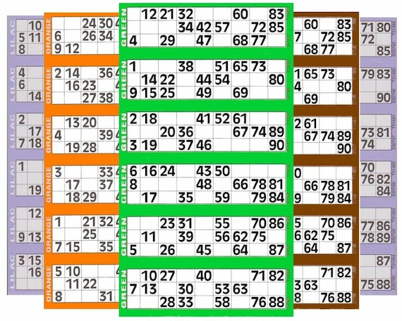 Muchos Tableros De Bingo Coloridos O Naip Para Ganar Fichas. Clásico