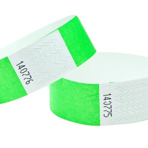 Event Wristbands for Festivals Garden Parties For Security Sequential Numbered Tyvek 3/4 inch 19mm with Self Adhesive Peel and Seal ww strip Neon Lime