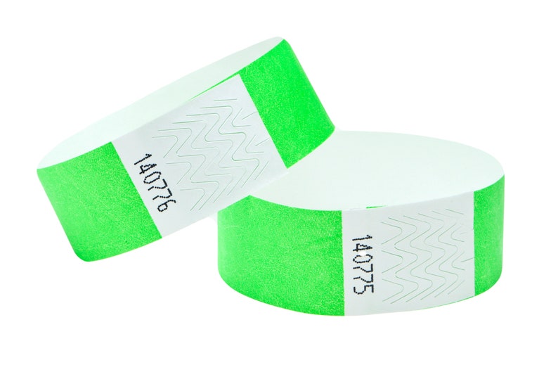 Event Wristbands for Festivals Garden Parties For Security Sequential Numbered Tyvek 3/4 inch 19mm with Self Adhesive Peel and Seal ww strip Neon Lime