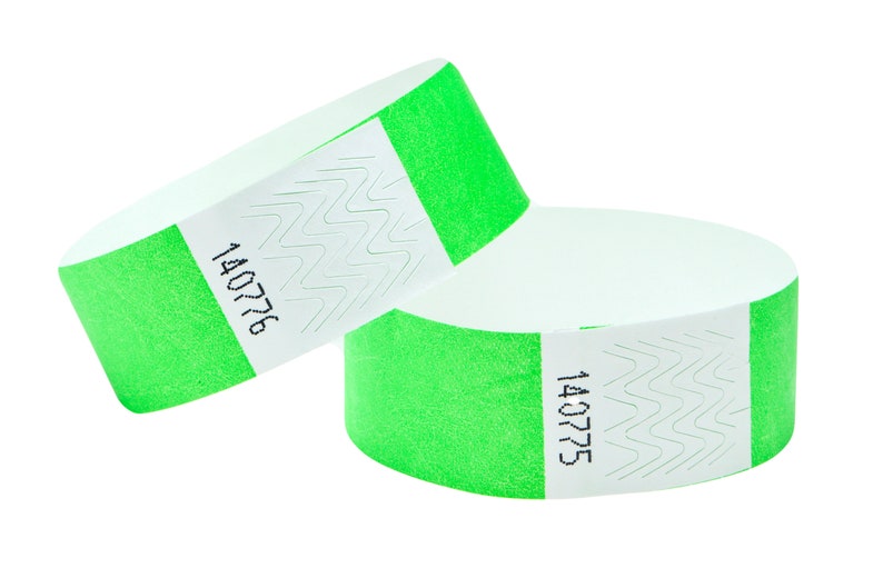 Evenementpolsbandjes voor festivals, tuinfeesten voor beveiliging Opeenvolgend genummerd Tyvek 3/4 inch 19 mm met zelfklevende peel en seal-ww-strip Neon Lime