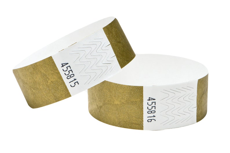 Event Wristbands for Festivals Garden Parties For Security Sequential Numbered Tyvek 3/4 inch 19mm with Self Adhesive Peel and Seal ww strip Gold