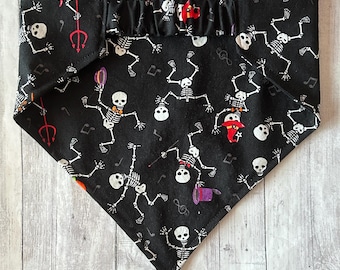 Dog Bandana, Dancing Skeletons, Elastic Pet Bandana, Scrunchie Dog Bandana, Personalized Dog Bandana, Pet Clothing, Halloween