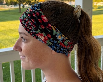 Tube Headband Midnight Garden, Headbands for women, Wide headband, Headbands for Girls, Hair Accessories, Gift for Nurses, Mother's Day Gift