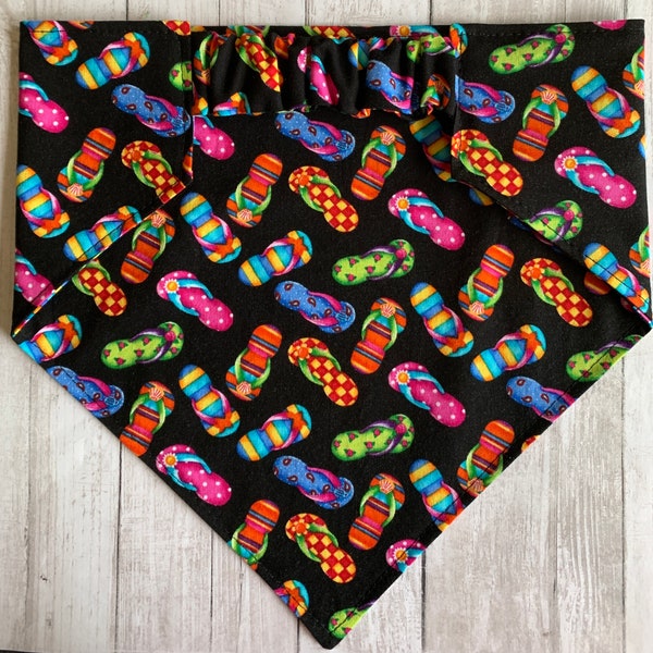 Dog Bandana, Flip Flop Fun, Elastic Pet Bandana, Scrunchie Dog Bandana, Personalized Dog Bandana