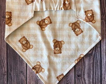 Dog Bandana, Teddy Bears, Elastic Pet Bandana, Scrunchie Dog Bandana, Personalized Dog Bandana, Pet Clothing