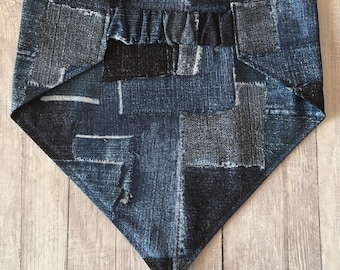 Dog Bandana, Denim Patches, Elastic Pet Bandana, Scrunchie Dog Bandana, Personalized Dog Bandana, Pet Clothing