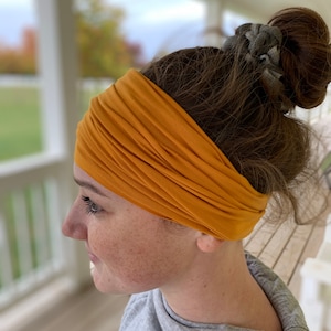 Tube Headband Mustardy, headbands for women, wide headband, boho headband, yoga headband, workout headband, scrunch headband, adult