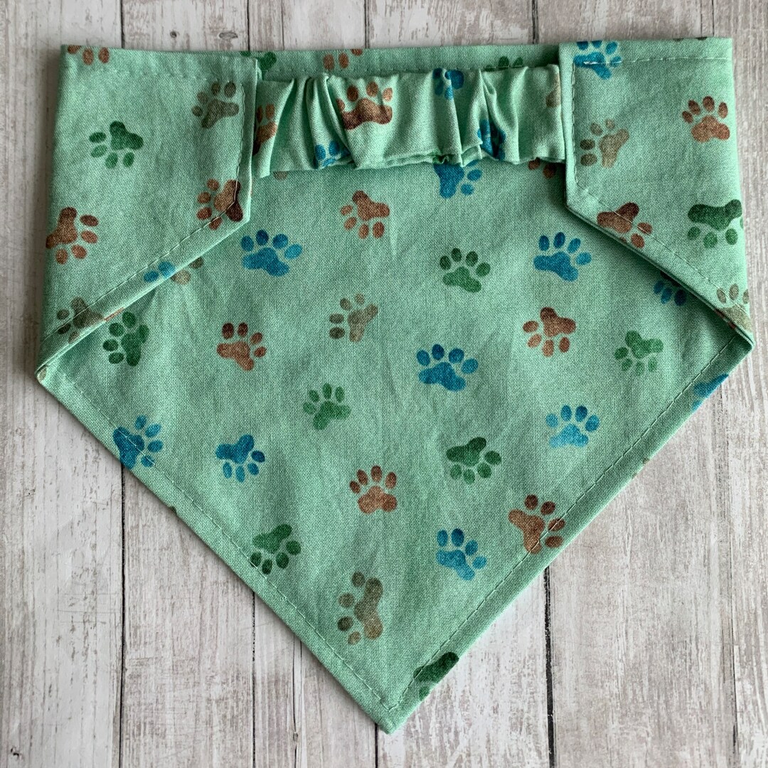 Dog Bandana Sage Paw Prints Elastic Dog Bandana Scrunchie Etsy