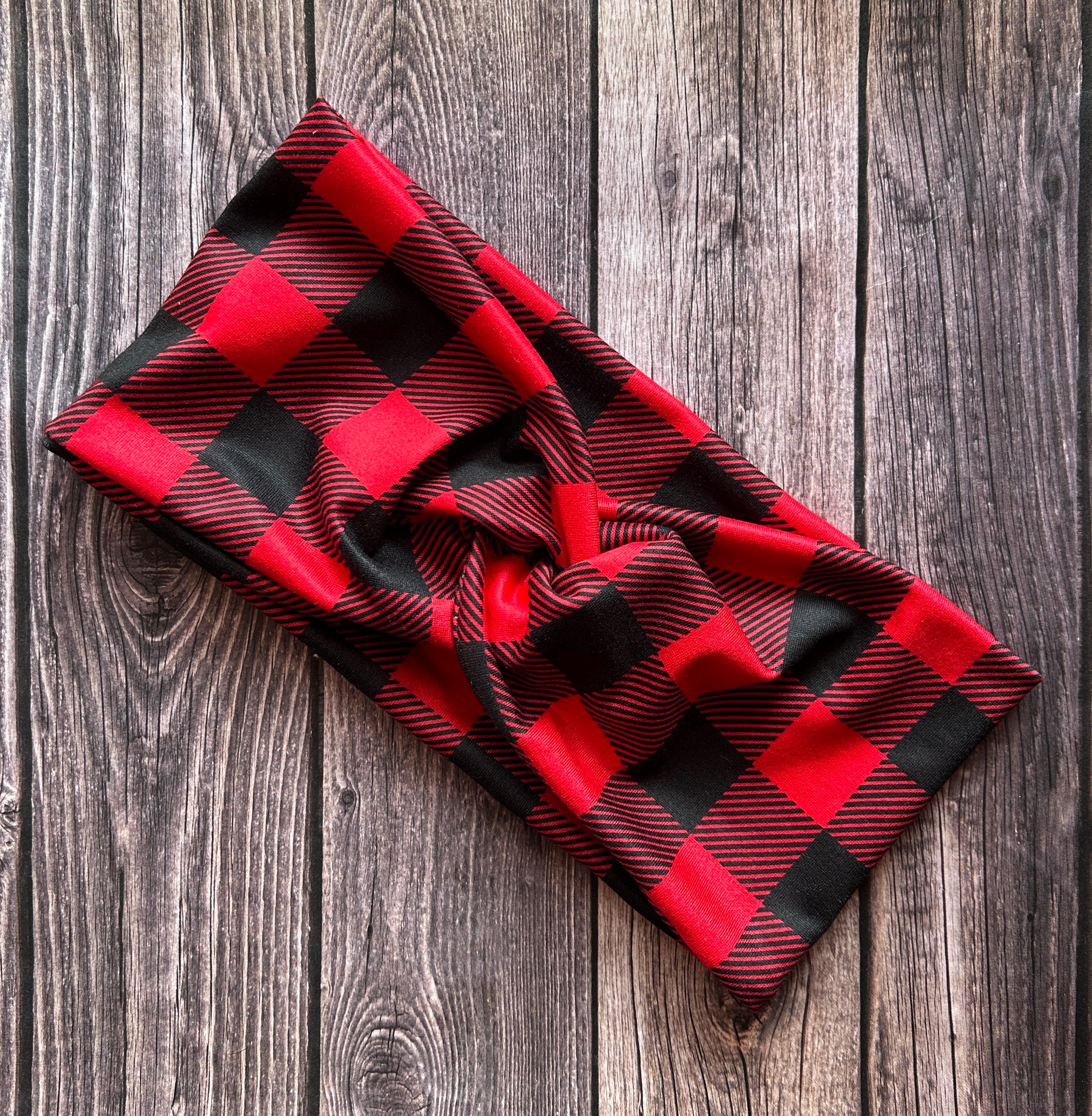 ヘアアクセサリー 2-WAY CHECK BANDANA HEADBAND / BROWN Retro Checkered Crisscross Headband with Simple Wide Edge