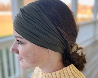Tube Headband Dark Olive, headband women, wide headband, boho headband, yoga headband, running headband, nurse headband, hair accessories