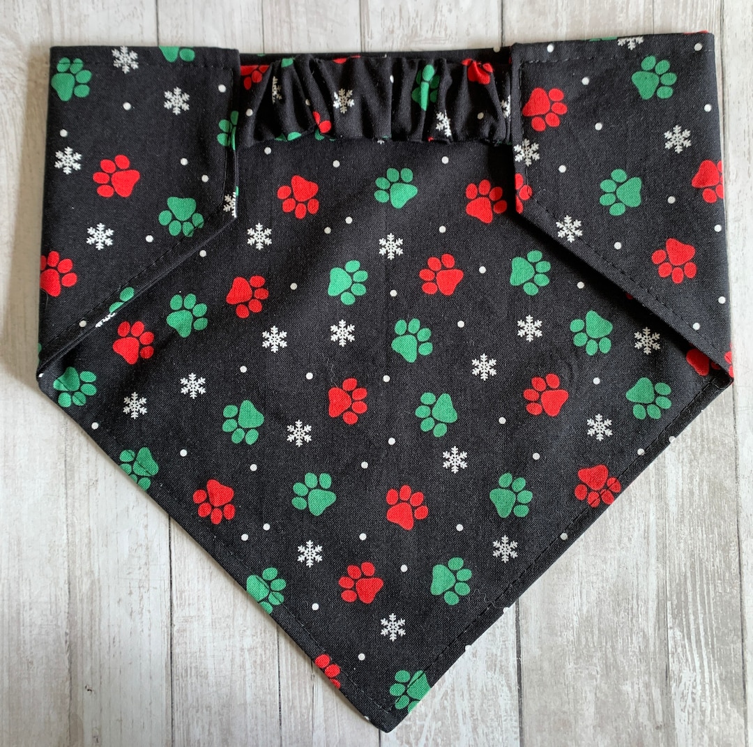 Dog Bandana, Holiday Paw Prints, Elastic Dog Bandana, Scrunchie Dog
