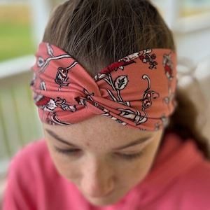 Twist Headband, Pink Paisleyville, Headbands for Women, Wide Headband, Yoga Headband, Boho Headband, Headbands for Nurses