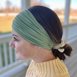Tube Headband Sage It Isn’t So, headbands for women, wide headband, boho headband, yoga headband, workout headband, scrunch headband, adult
