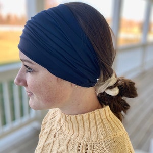 Tube Headband Navy Jones’ Locker, headbands for women, wide headband, boho headband, yoga headband, workout headband, scrunch headband